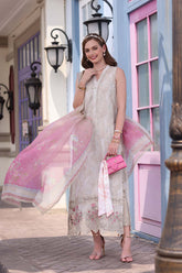 3-PC Unstitched Embroidered Lawn Noor By Saadi Asad | D4- Beige